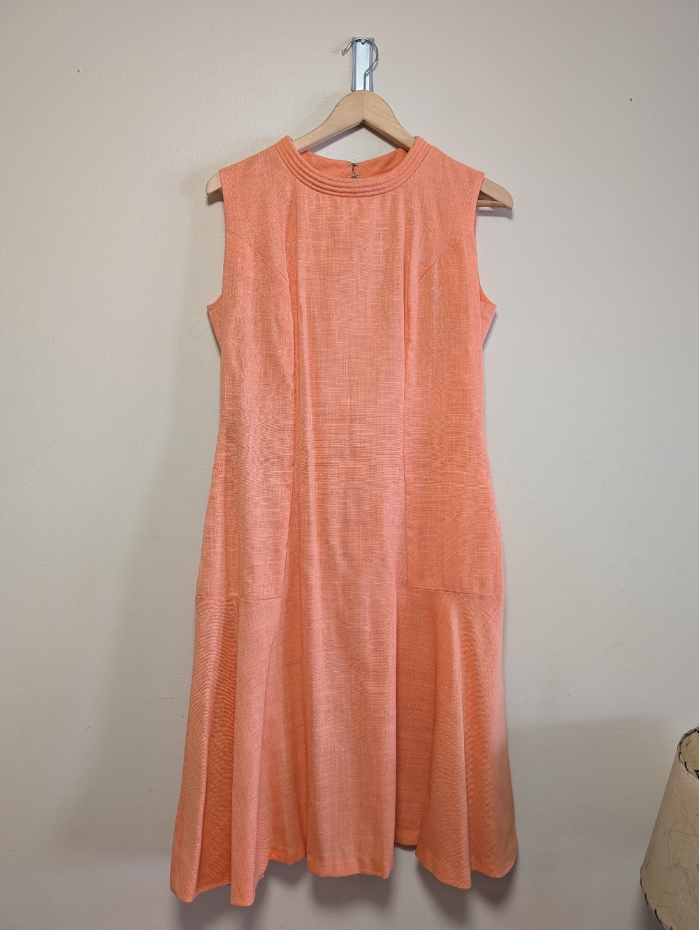 Vintage Handmade Linen Cotton Dress Peach Sleeveless Midi M - Picture 2 of 8